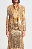 Sparkly Golden Sequin 2 Piece Peak Lapel Midi Women Party Suits