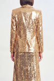 Sparkly Golden Sequin 2 Piece Peak Lapel Midi Women Party Suits