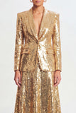 Sparkly Golden Sequin 2 Piece Shawl Lapel Long Women Party Suits