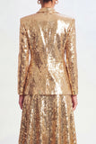 Sparkly Golden Sequin 2 Piece Shawl Lapel Long Women Party Suits