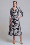 Black Silver Notched Lapel Floral Long Prom Suits with Pockets