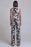2 Piece Navy Pink Floral V-Neck Long Prom Suits with Belt