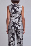 2 Piece Navy Pink Floral V-Neck Long Prom Suits with Belt
