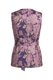 2 Piece Navy Pink Floral V-Neck Long Prom Suits with Belt