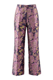 2 Piece Navy Pink Floral V-Neck Long Prom Suits with Belt