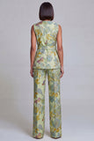 2 Piece Navy Pink Floral V-Neck Long Prom Suits with Belt