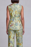 2 Piece Navy Pink Floral V-Neck Long Prom Suits with Belt