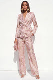 2 Piece Blush Floral Peak Lapel Double Breasted Prom Suits with Pockets