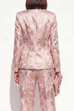 2 Piece Blush Floral Peak Lapel Double Breasted Prom Suits with Pockets