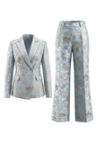 2 Piece Blush Floral Peak Lapel Double Breasted Prom Suits with Pockets