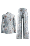 2 Piece Blush Floral Peak Lapel Double Breasted Prom Suits with Pockets