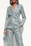2 Piece Blush Floral Peak Lapel Double Breasted Prom Suits with Pockets