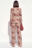 2 Piece Blush Floral Peak Lapel Double Breasted Prom Suits with Pockets