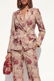 2 Piece Blush Floral Peak Lapel Double Breasted Prom Suits with Pockets