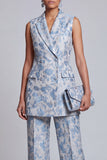2 Piece Dusty Blue Floral Peak Lapel Double Breasted Prom Suits