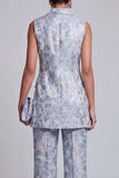 2 Piece Dusty Blue Floral Peak Lapel Double Breasted Prom Suits