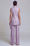 2 Piece Dusty Blue Floral Peak Lapel Double Breasted Prom Suits