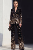 Sparkly Black Champagne Peak Lapel 2 Piece Sequins Prom Suits