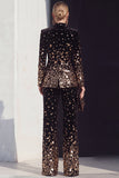 Sparkly Black Champagne Peak Lapel 2 Piece Sequins Prom Suits