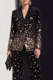 Sparkly Black Champagne Peak Lapel 2 Piece Sequins Prom Suits