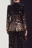 Sparkly Black Champagne Peak Lapel 2 Piece Sequins Prom Suits