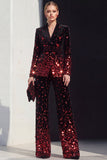 Sparkly Black Champagne Peak Lapel 2 Piece Sequins Prom Suits