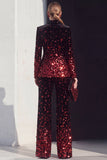 Sparkly Black Champagne Peak Lapel 2 Piece Sequins Prom Suits