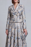 Ivory Yellow Flower Peak Lapel Single Breasted Blazer Dress with Pockets