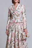 Ivory Yellow Flower Peak Lapel Single Breasted Blazer Dress with Pockets