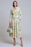 Ivory Yellow Flower Peak Lapel Single Breasted Blazer Dress with Pockets