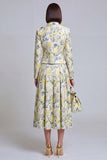 Ivory Yellow Flower Peak Lapel Single Breasted Blazer Dress with Pockets