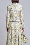Ivory Yellow Flower Peak Lapel Single Breasted Blazer Dress with Pockets