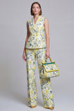 Ivory Yellow Flower Peak Lapel Double Breasted Prom Suits