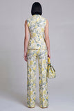 Ivory Yellow Flower Peak Lapel Double Breasted Prom Suits