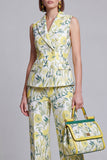 Ivory Yellow Flower Peak Lapel Double Breasted Prom Suits