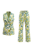 Ivory Yellow Flower Peak Lapel Double Breasted Prom Suits