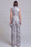 Ivory Yellow Flower Peak Lapel Double Breasted Prom Suits