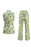 Ivory Yellow Flower Peak Lapel Double Breasted Prom Suits
