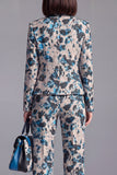Dark Blue Floral 2 Piece Slim Fit Prom Suits with Sleeves