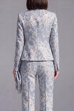 Dark Blue Floral 2 Piece Slim Fit Prom Suits with Sleeves