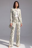 Dark Blue Floral 2 Piece Slim Fit Prom Suits with Sleeves
