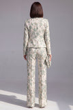 Dark Blue Floral 2 Piece Slim Fit Prom Suits with Sleeves