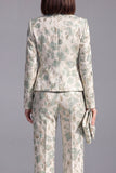Dark Blue Floral 2 Piece Slim Fit Prom Suits with Sleeves