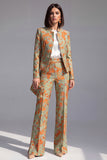 Dark Blue Floral 2 Piece Slim Fit Prom Suits with Sleeves