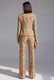 Dark Blue Floral 2 Piece Slim Fit Prom Suits with Sleeves