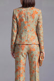 Dark Blue Floral 2 Piece Slim Fit Prom Suits with Sleeves
