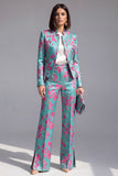 Dark Blue Floral 2 Piece Slim Fit Prom Suits with Sleeves