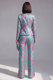 Dark Blue Floral 2 Piece Slim Fit Prom Suits with Sleeves