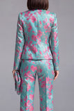 Dark Blue Floral 2 Piece Slim Fit Prom Suits with Sleeves