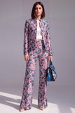 Dark Blue Floral 2 Piece Slim Fit Prom Suits with Sleeves